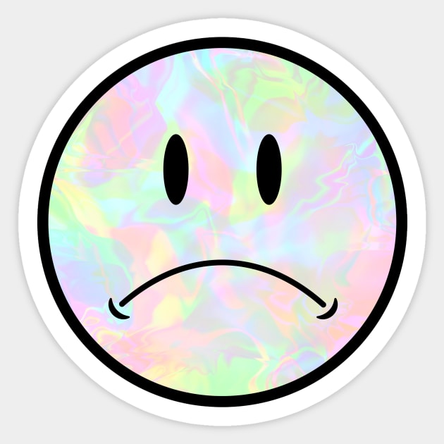 Holo Trippy Sad Frown Face Black Outline closer eyes Sticker by opptop